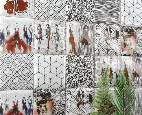 comprare 152x152mm Piastrelle interne in argilla bianca con disegni geometrici fabbricazione online