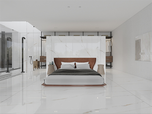 comprare Resistenza agli acidi Carrara Bianco Polito Moderno 1420x2700mm Pavimento Interno Slab di Pietra Sinterizzata Polito Per Camera Da Letto fabbricazione online
