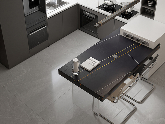 comprare Slab di pietra sinterizzata nera durabile 1470x2700mm per soggiorno e bagno fabbricazione online