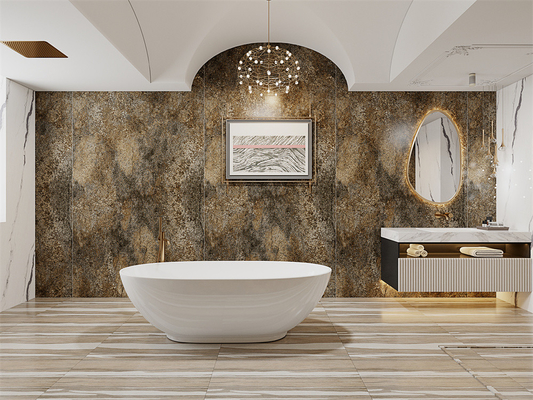 comprare Lastra in pietra sinterizzata Giallo Matt Indoor Wall 1600x3200mm per sfondo bagno fabbricazione online