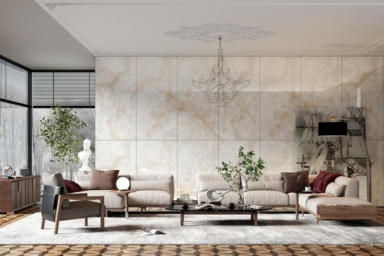 comprare Piastrelle di porcellana lucidata 900x1800x9mm per la sala da pranzo Piastrelle di pavimento interne gialle chiare fabbricazione online