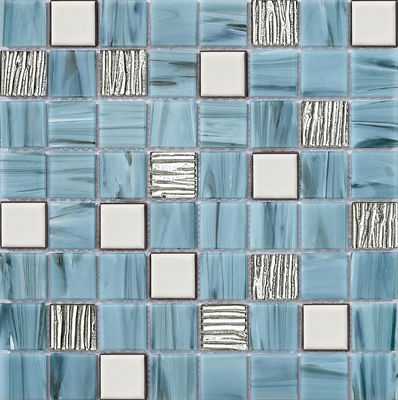 comprare Mosaici per piscina in vetro per pareti interne antiscivolo blu 304x304mm per camera da letto e sala da pranzo fabbricazione online