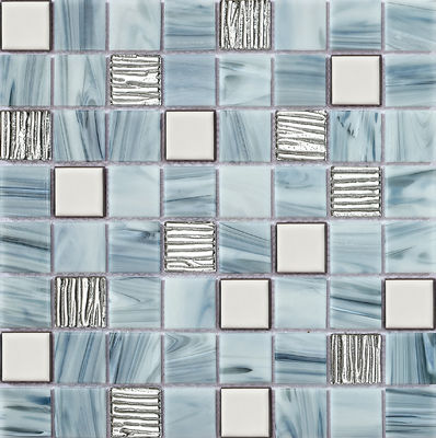 comprare Mosaici in vetro per pareti interne 304x304mm blu resistenti all'usura e alle macchie per piscina fabbricazione online