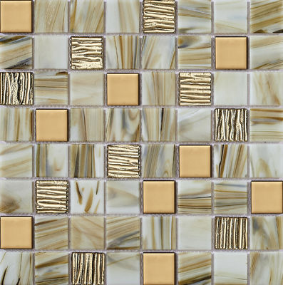 comprare Mosaico di vetro per pareti interne di 304x304 mm di qualità AAA giallo e ecologico per decorazioni creative e hotel fabbricazione online