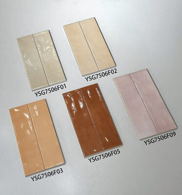 comprare Piastrelle da parete interne in ceramica lucida beige rosa retrò eleganti 75x300mm per camera da letto e sala da pranzo fabbricazione online