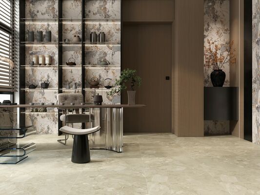 comprare Piastrelle in gres porcellanato resistente ed elegante in terrazzo grigio e beige 600x1200mm opache con piastrelle per pavimenti con superficie antimuffa per balcone e sala da pranzo fabbricazione online