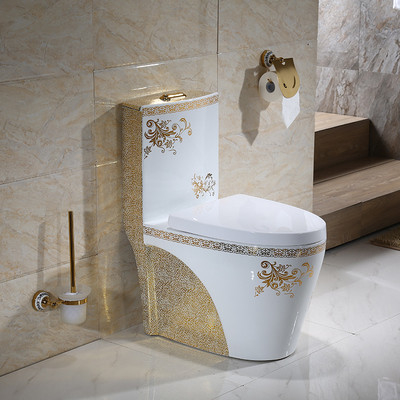 WC moderno a forma classica dorata monopezzo 3L 6L Dual Flush