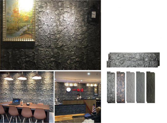 Grigio a strisce 1160x300x30mm Pietra culturale mattoni poliuretano Bar per ufficio pannello murario decorativo