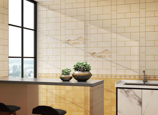 Piastrelle decorative 30x60cm Superficie specchio Piastrelle di parete in ceramica e piastrelle interne gialle chiare per il soggiorno
