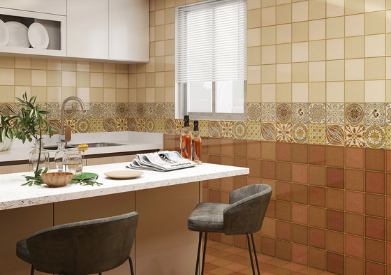 Piastrelle di ceramica marrone e giallo da 300x600 mm e piastrelle di parete interne per il soggiorno