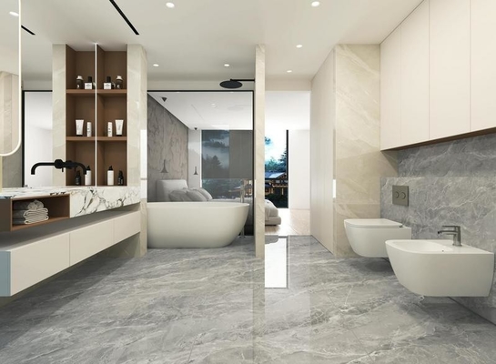 Piastrelle grigio durevole Marmo look pavimento interno porcellana vetrata piastrelle lucidate per ristorante 900x1800x9mm Eco-friendly