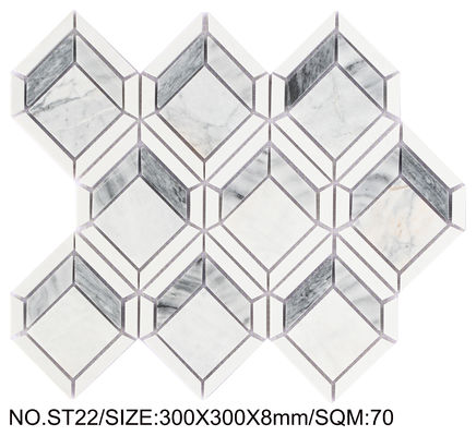 Mosaico in pietra naturale 300x300mm antibatterico avorio e grigio per ufficio e bagno