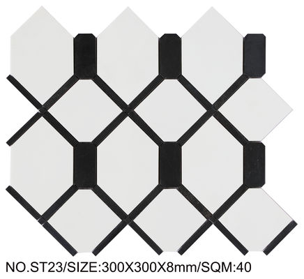 Mosaico in pietra naturale antiscivolo bianco e nero 300x300mm per sala da pranzo e soggiorno