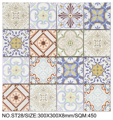 Mosaico in pietra naturale quadrato retrò decorativo e floreale 300x300mm per piscina