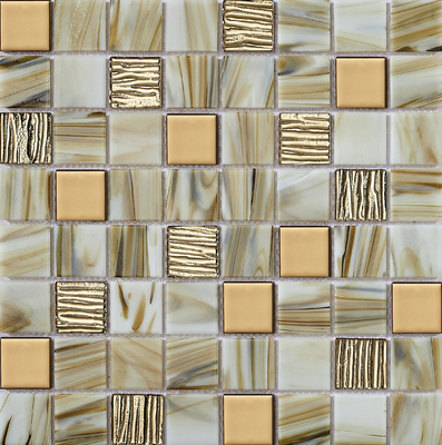 Mosaico di vetro per pareti interne di 304x304 mm di qualità AAA giallo e ecologico per decorazioni creative e hotel