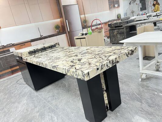 Lastre di marmo lucido di lusso marrone antiscivolo resistenti all'usura ecologiche eleganti decorative in mattoni ignifughi a prova di umidità per piani di lavoro per isole per ricostruzione e hotel