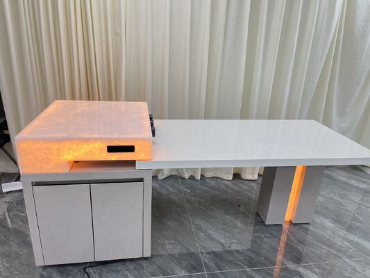 Lastra in marmo lucido in pietra di lusso bianca ecologica durevole resistente all'usura ed elegante, antiscivolo, per tavolo da isola per sala da pranzo e hotel con luce a LED