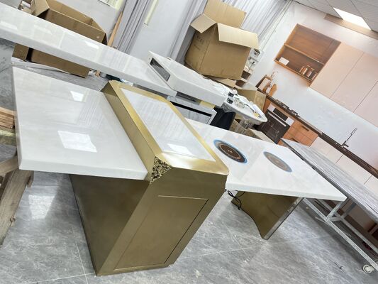 Elegante Marmo di Lusso Bianco e Dorato Resistente all'Usura Ignifugo Ecologico Antiscivolo Lastre di Marmo Piano di Lavoro Tavolo da Isola per Sala da Pranzo