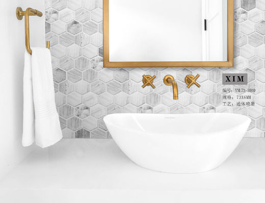 Mattonelle della parete del mosaico di esagono dello SGS di stampa a getto di inchiostro, marmo di vetro di legno delle mattonelle del controsoffitto di 48x6mm